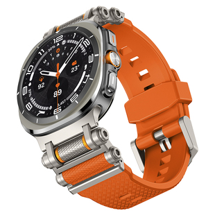 适用于三星7代Ultra手表命运齿轮旋转金属连接器硅胶手表带Galaxy橡胶表个性 高级运动替换带47mm腕带潮透气