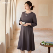 美丽客栈正式 场合端庄连衣裙中长款 职业通勤立体剪裁A字大摆裙子