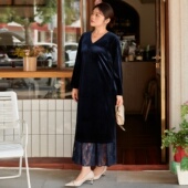 韩国绒 美丽客栈大码 女装 蕾丝连衣裙2025冬新款 胖mm显瘦长裙女