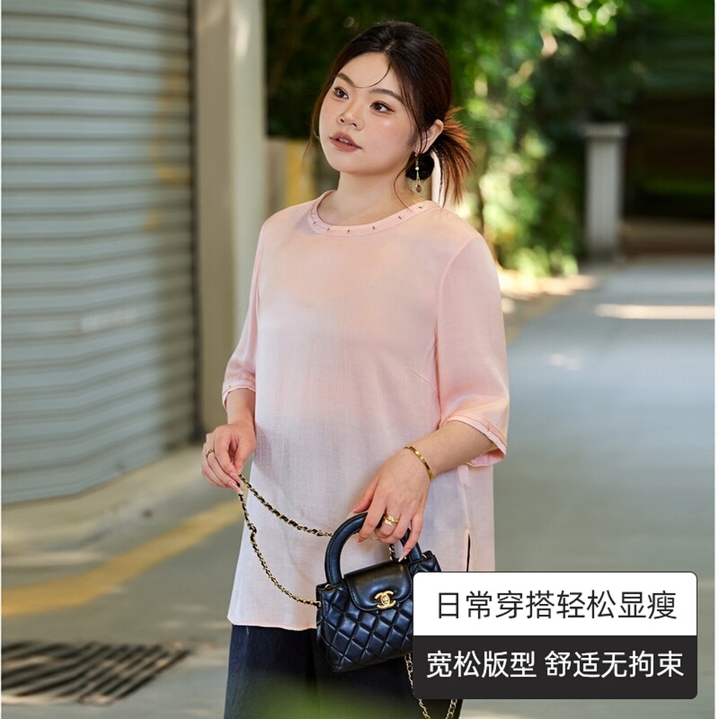 美丽客栈中长款显瘦七分袖上衣
