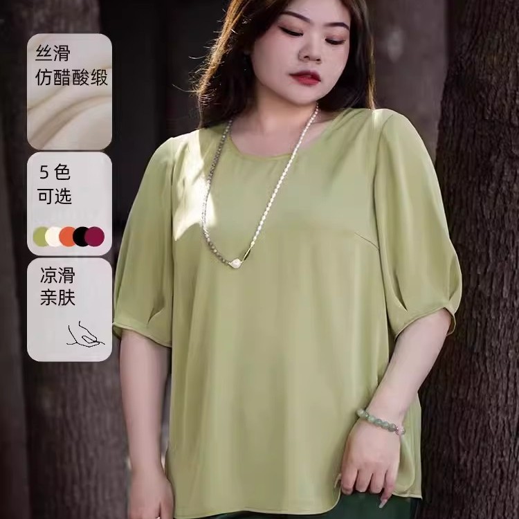 美丽客栈极简主义大码胖mm上衣夏季圆领宽松显瘦宽松夏季mm上衣