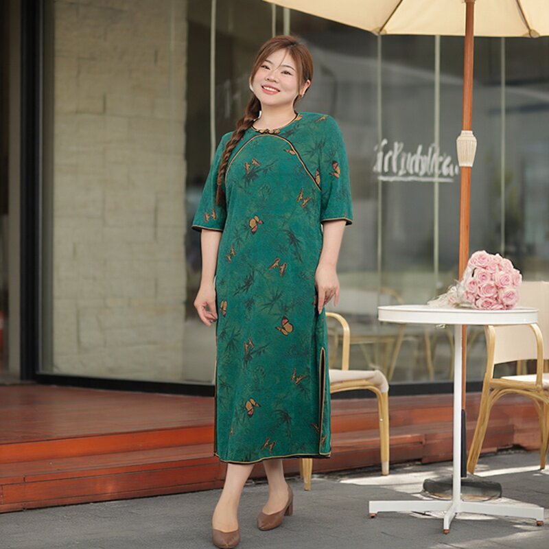 【蝶恋花】美丽客栈真丝桑蚕丝提花改良旗袍胖mm大码国风连衣裙夏