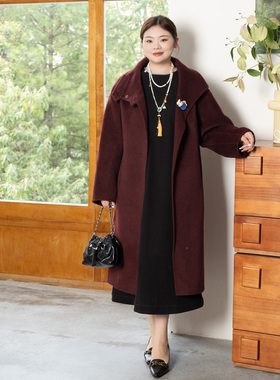 【盛世之珠】美丽客栈秋冬新款真丝羊毛双面呢大衣女高级大码女装