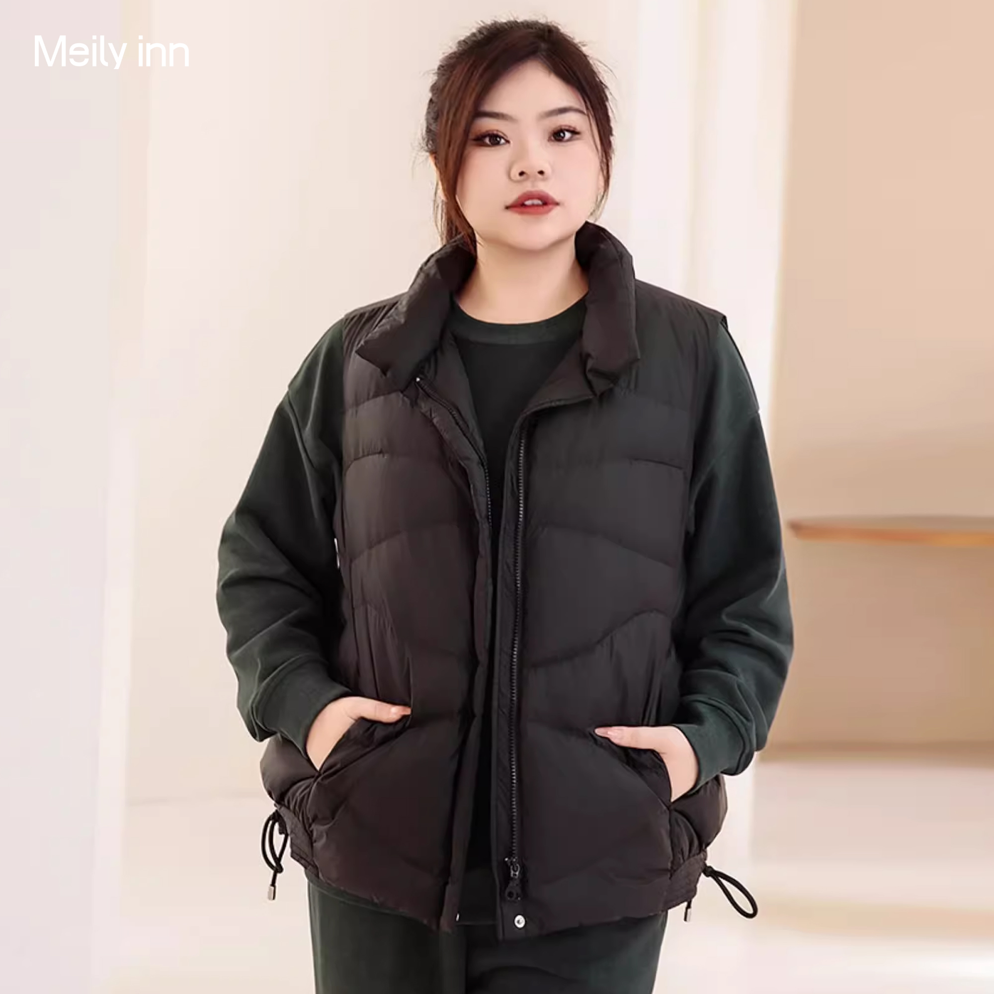 美丽客栈大码女宽松鹅绒羽绒马甲