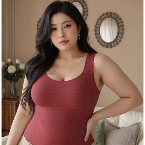 【女士红色保暖内衣】美丽客栈大码加绒背心带胸垫