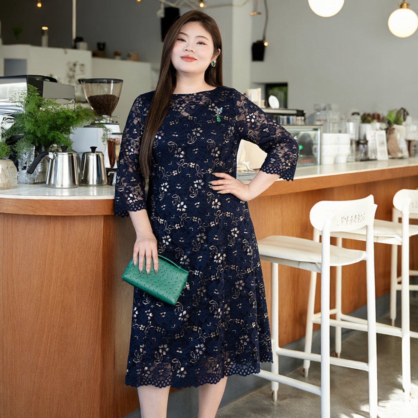 美丽客栈原创高端大码女装胖mm200斤加肥加大蕾丝假两件连衣裙