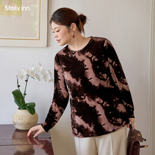 2025冬新款 女装 美丽客栈大码 胖mm显瘦气质打底衫 冰花猫眼丝绒