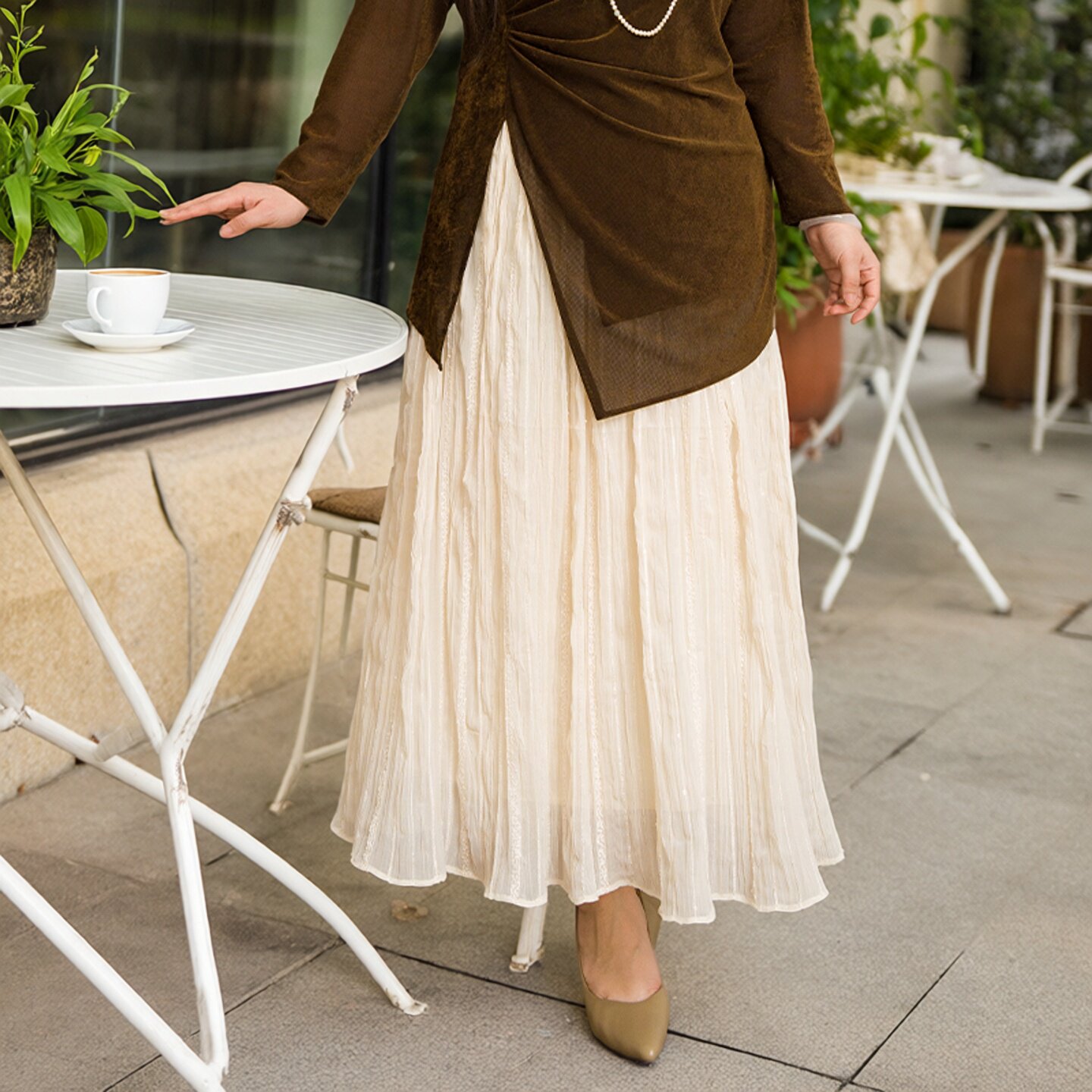 美丽客栈原创高端大码女装胖mm妹妹雪纺白飘逸压褶长裙国风半身裙