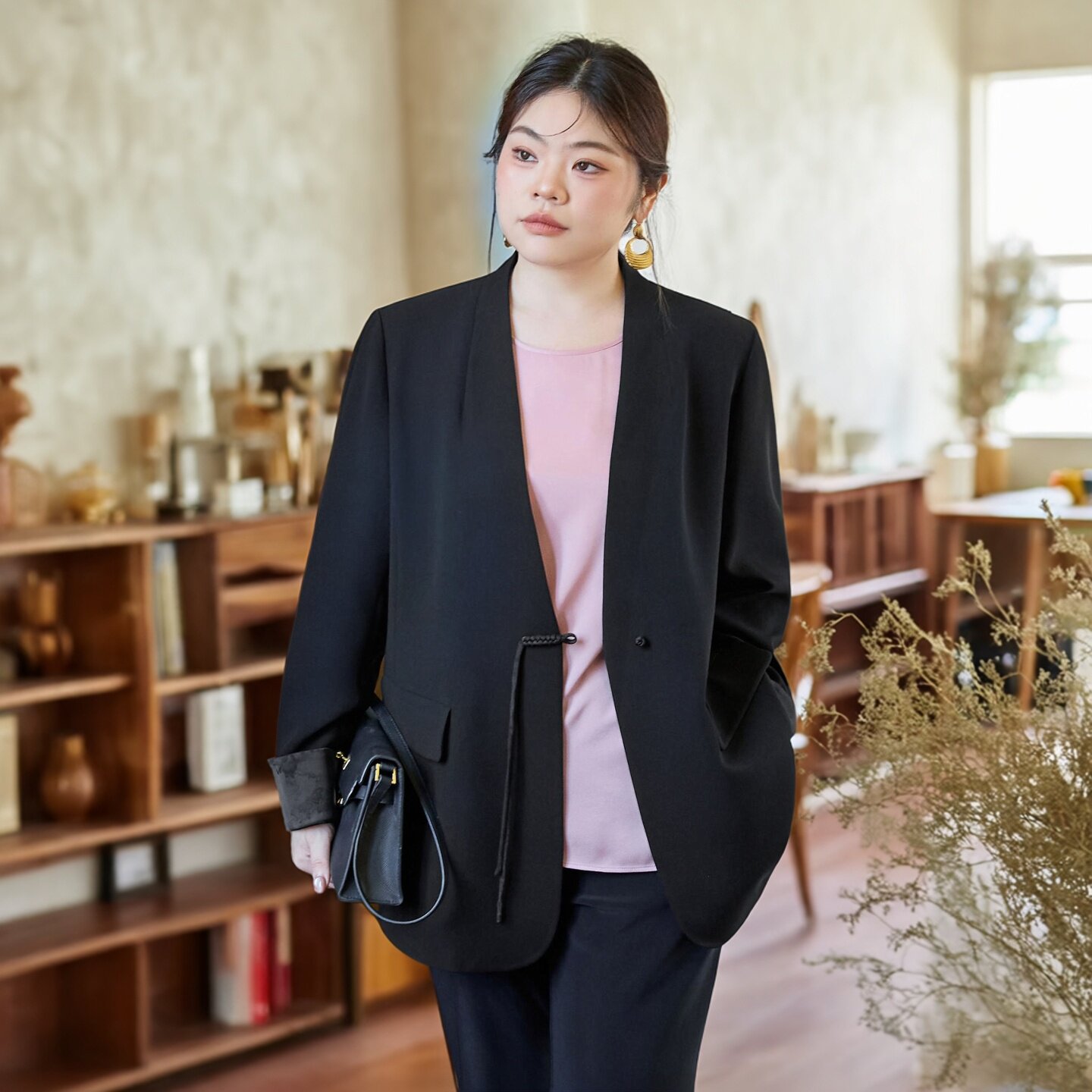 【醋酸混纺】美丽客栈高端大码女装胖mm宽松显瘦新中式西装外套