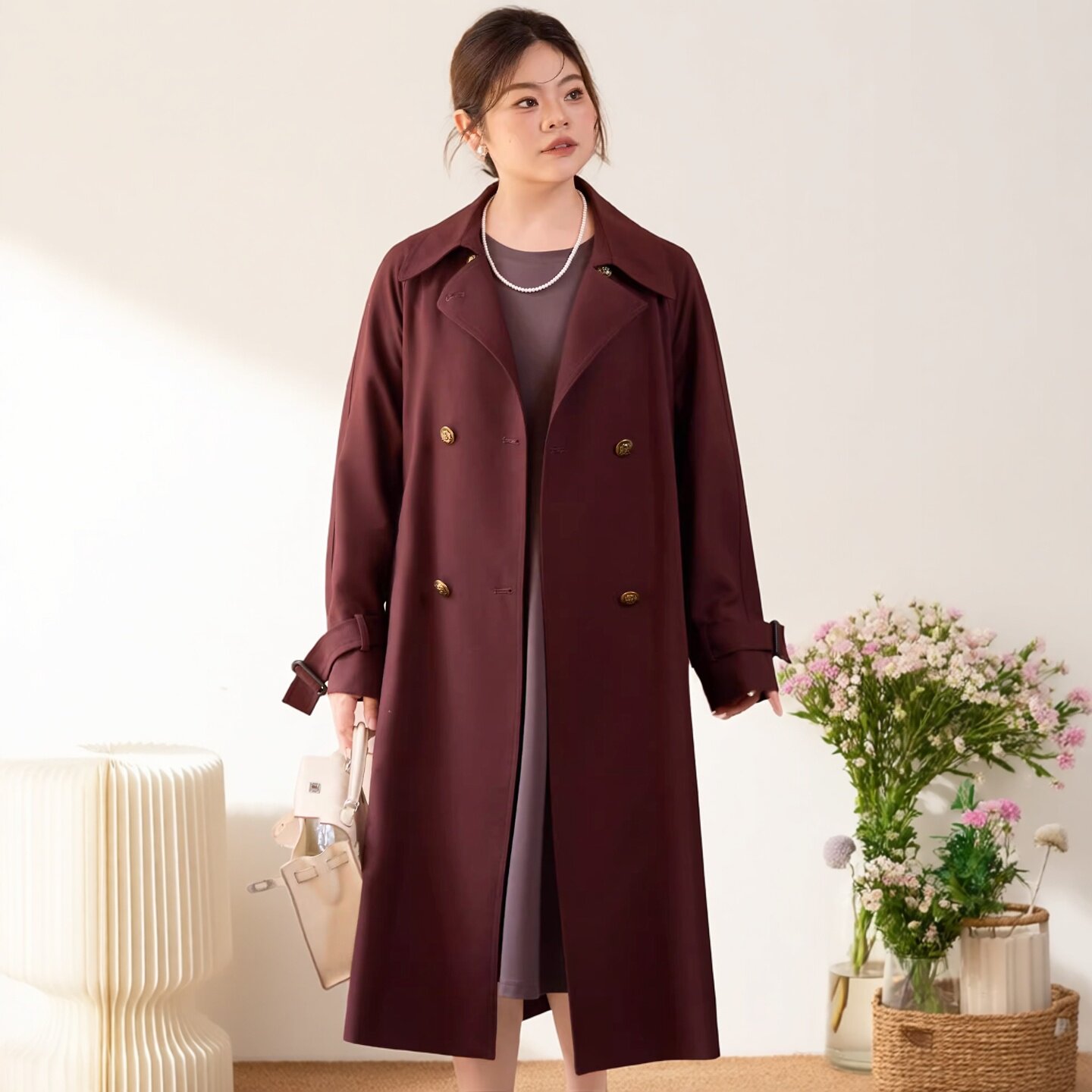 美丽客栈高端大码胖mm高级感风衣女中长款200斤宽松显瘦气质外套