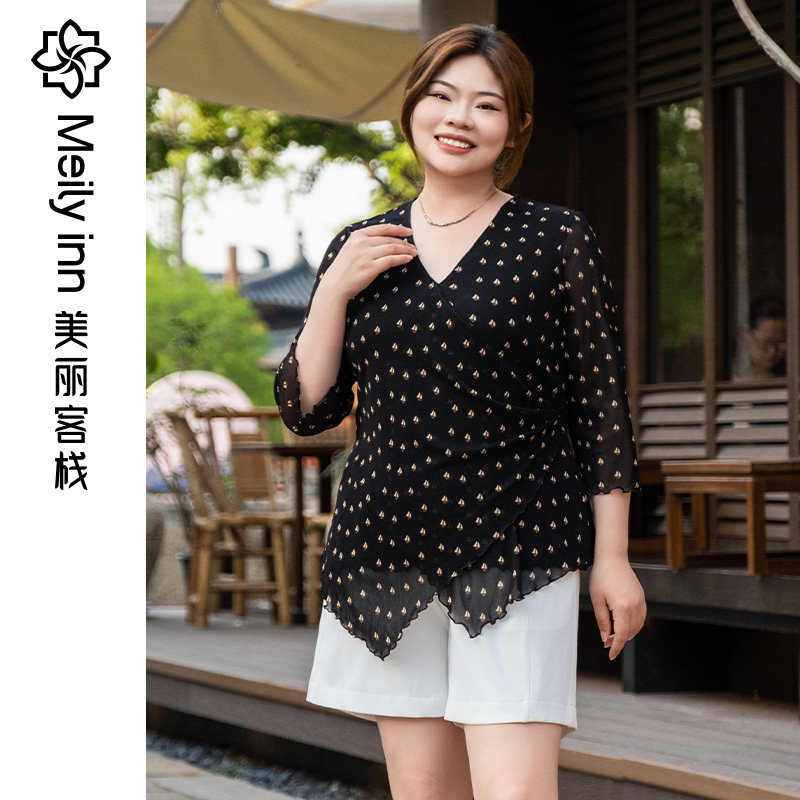 【高弹力】美丽客栈悠帆大码女装新款夏季胖mm显瘦打底衫宽松上衣