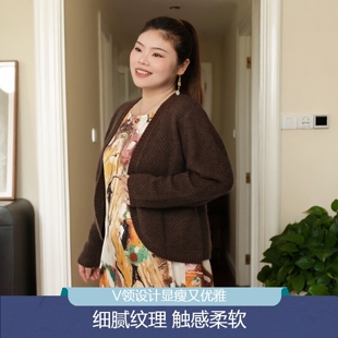大码 美丽客栈羊绒针织开衫 胖mm秋慵懒风羊毛外套 羊毛羊绒混纺