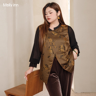 改良设计感上衣女 胖mm新中式 美丽客栈2025桑蚕丝提花马甲大码 女装