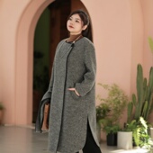 时髦围巾简约轻奢款 美丽客栈高端大码 女装 羊毛双面呢大衣冬胖mm