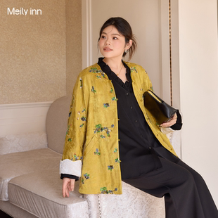 美丽客栈高端大码冬装棉服女胖mm200斤轻奢质感显瘦宽松提花外套