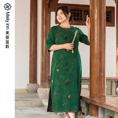 美丽客栈真丝桑蚕丝改良旗袍长裙