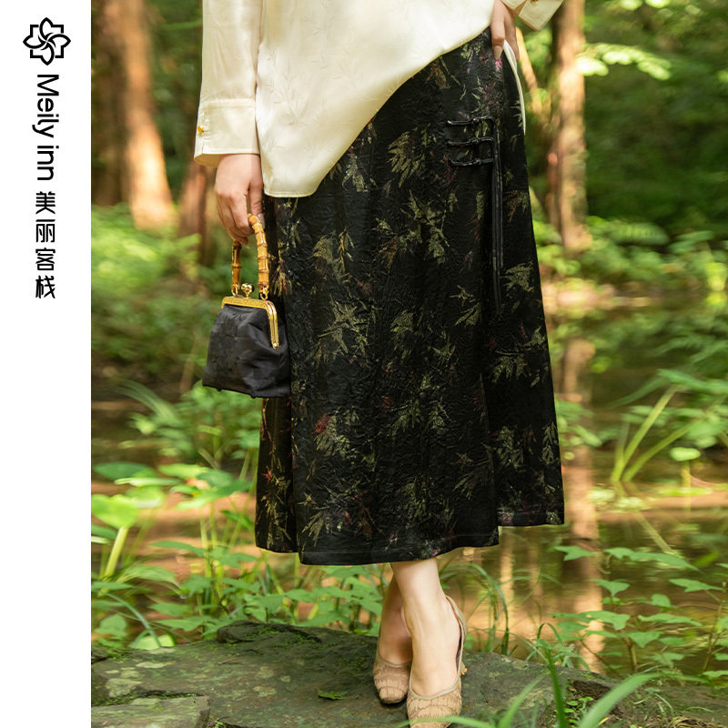 【醋酸】美丽客栈气质优雅大码胖mm女裙高级小众设计感国风半身裙