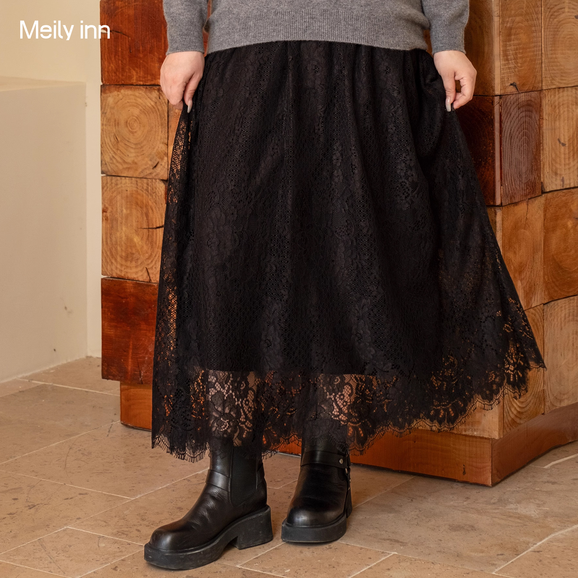 美丽客栈高级感蕾丝a字裙半身裙