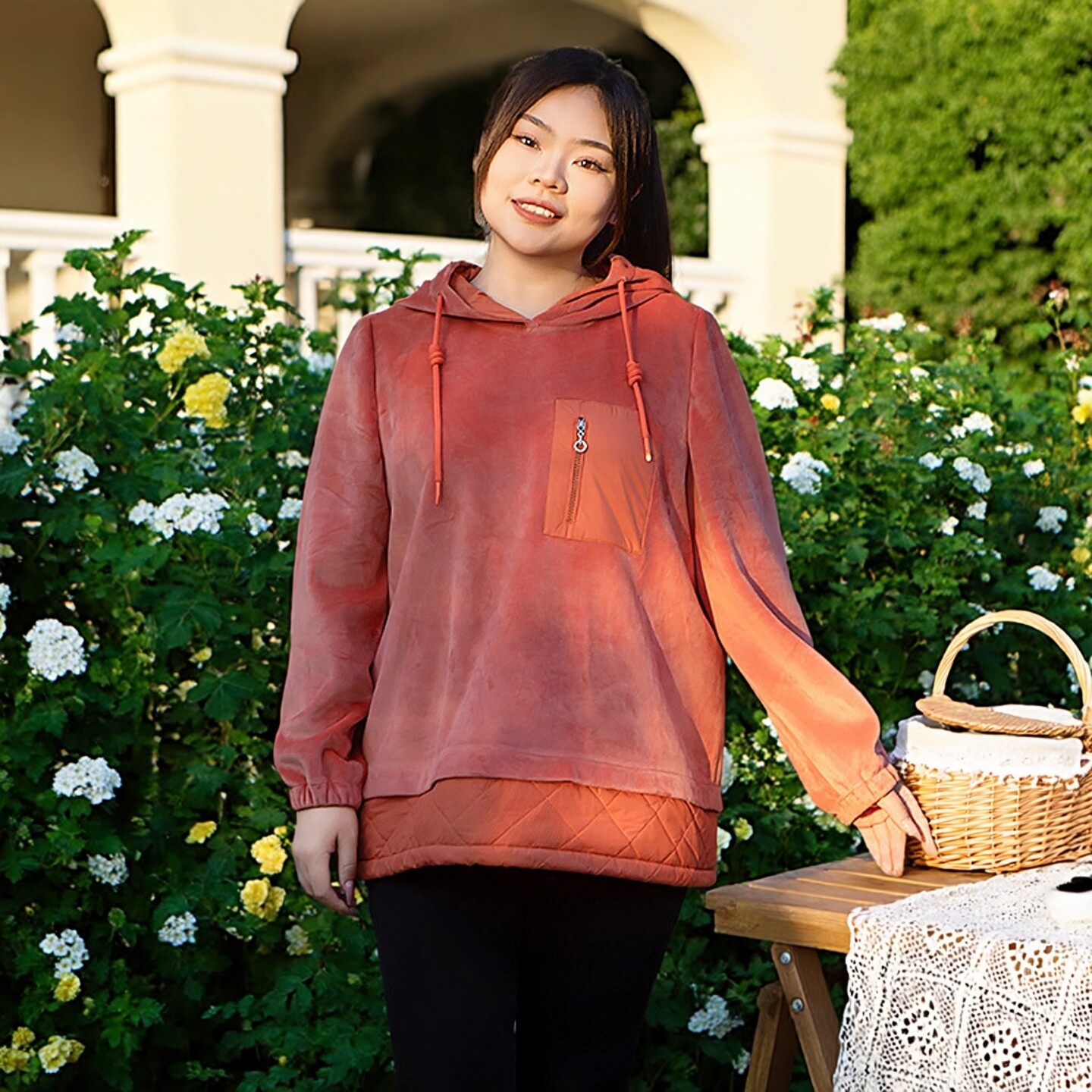 美丽客栈卫你守护珊瑚绒假两件卫衣女套头外穿大码胖MM冬加厚外套