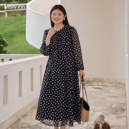 美丽客栈复古波点中长款裙子