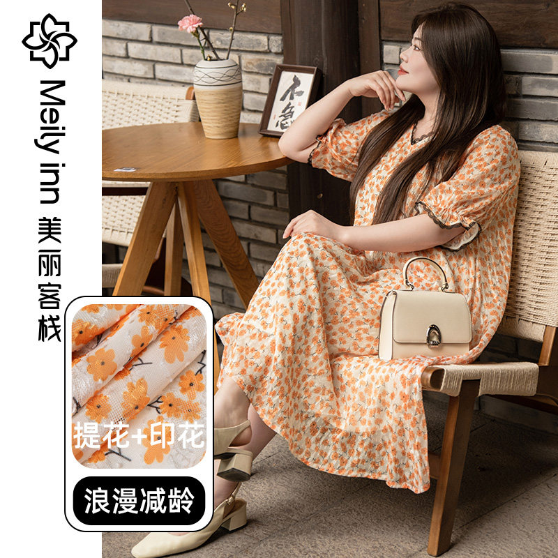 美丽客栈落英缤纷大码连衣裙夏季新夏季大小夏季大码女装上衣