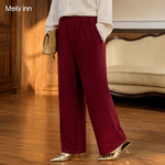 美丽客栈大码女装新年酒红色加绒直筒裤2026新款今年流行爆款裤子