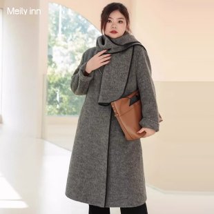 大衣冬2025年新款 美丽客栈时髦围巾双面呢大衣气质高端大码 女装
