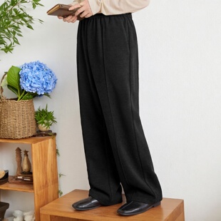美丽客栈高端裤子大码女胖mm显瘦遮胯直筒裤宽松垂感绵羊毛休闲裤