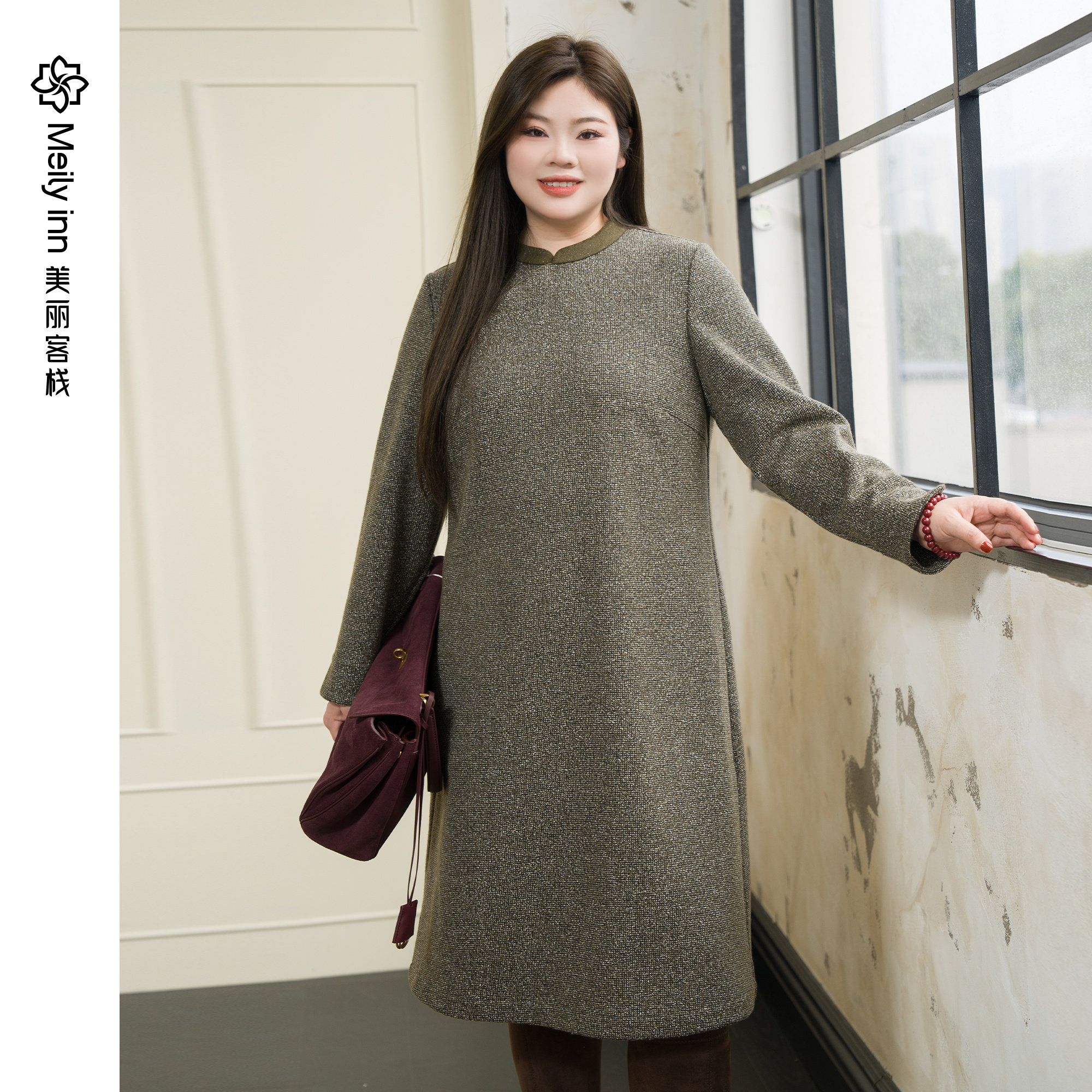 美丽客栈小香风复古绵羊毛连衣裙