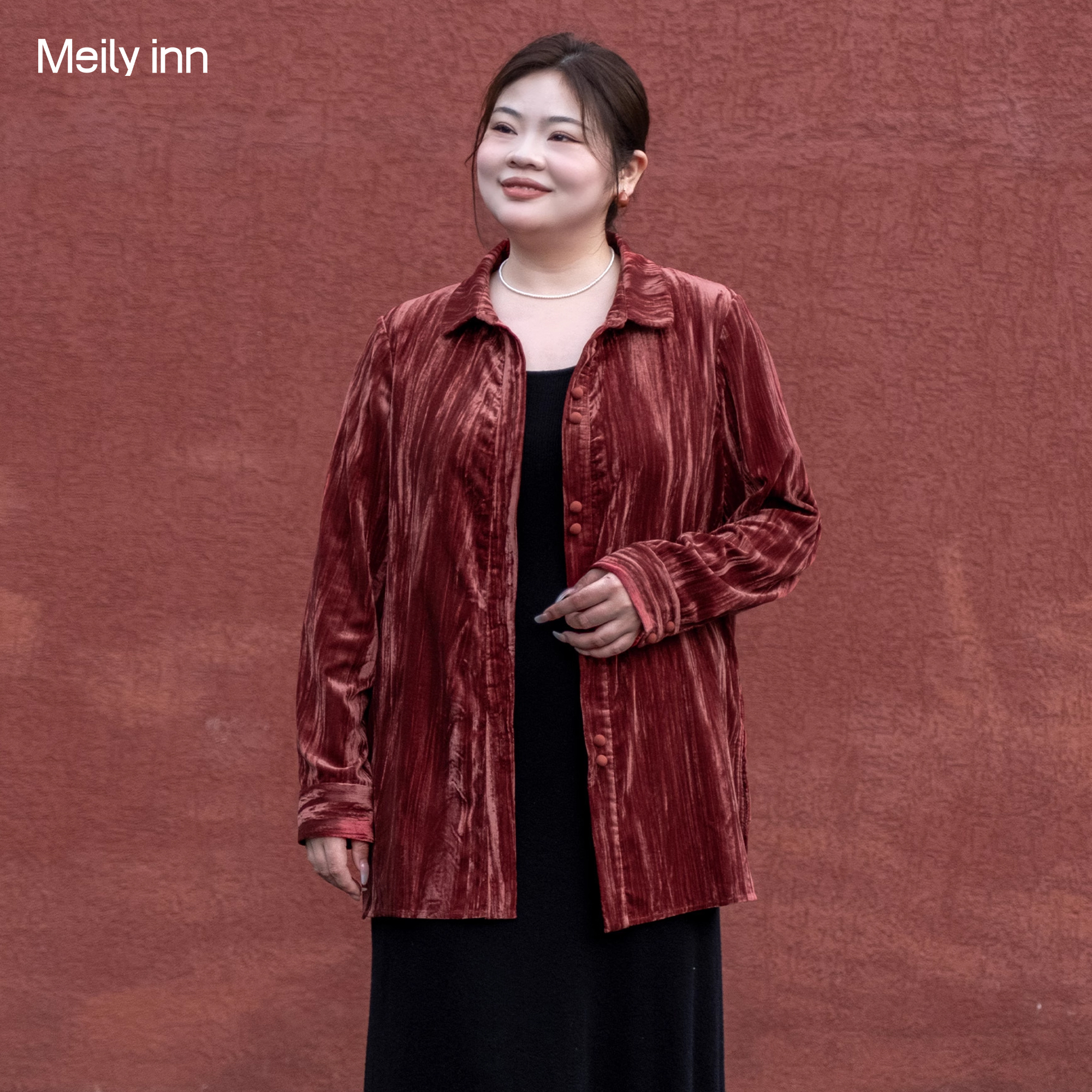 美丽客栈大码女装雪尼尔丝绒早秋新款慵懒感衬衫女高级宽松短外套