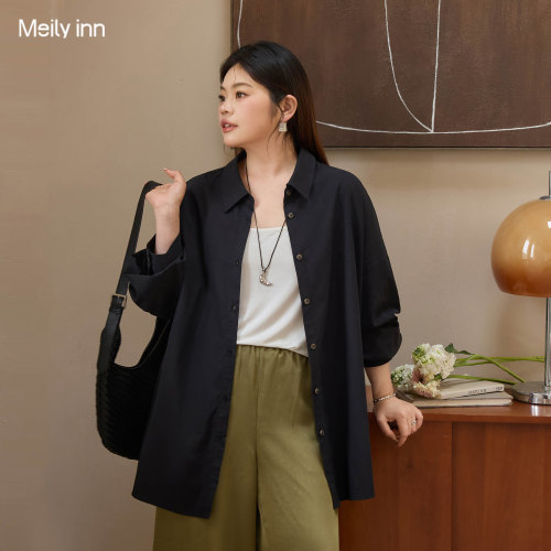 美丽客栈胖mm显瘦休闲天丝棉衬衫