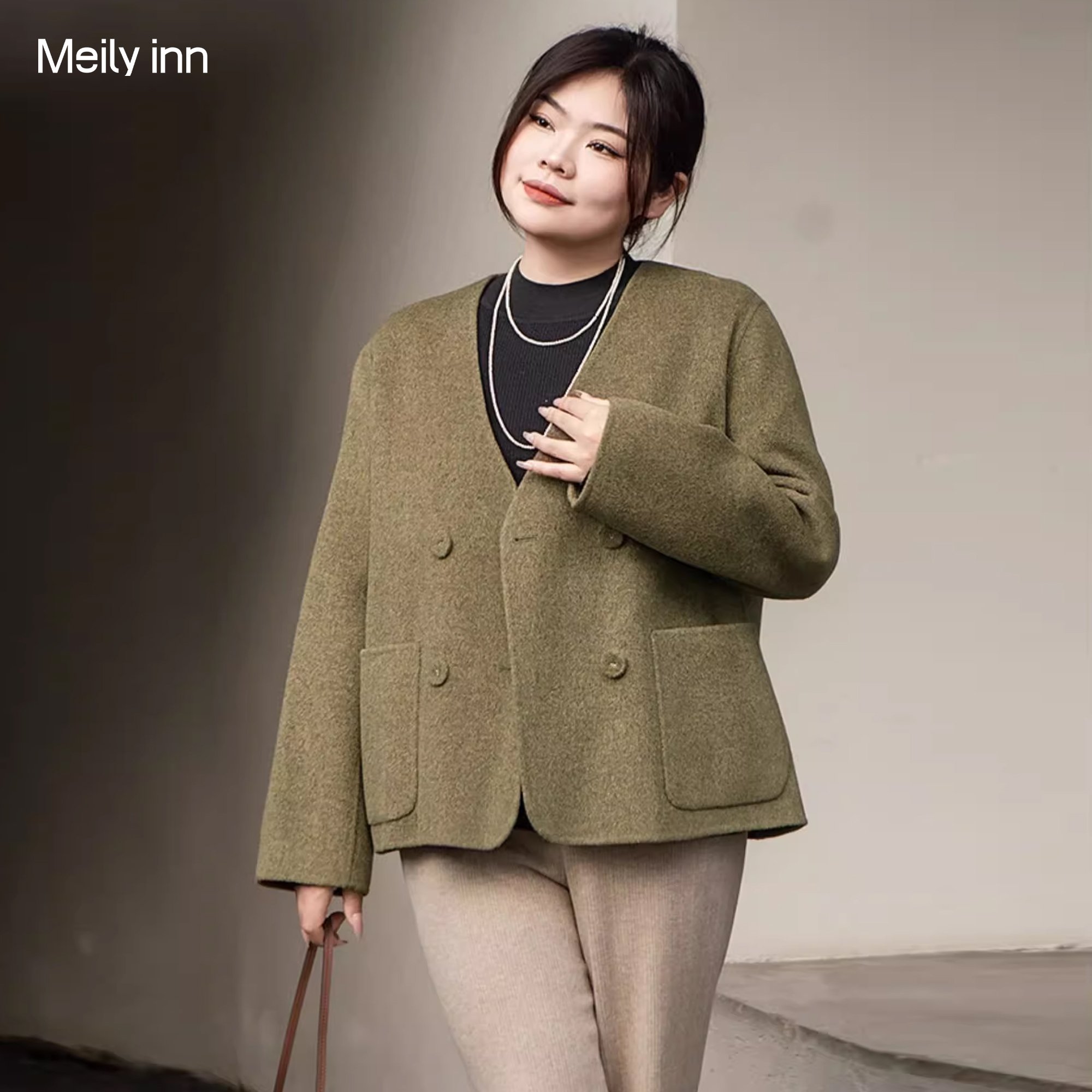 美丽客栈宽松羊毛羊绒双面呢大衣