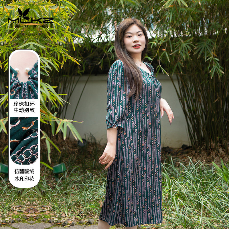 春装女2023年新款气质湖蓝色连衣裙女气场强大胖mm大码女装显瘦