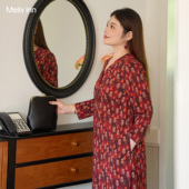 女装 大码 美丽客栈冬新款 胖mm显瘦正肩长袖 连衣裙 5d珠光棉混纺