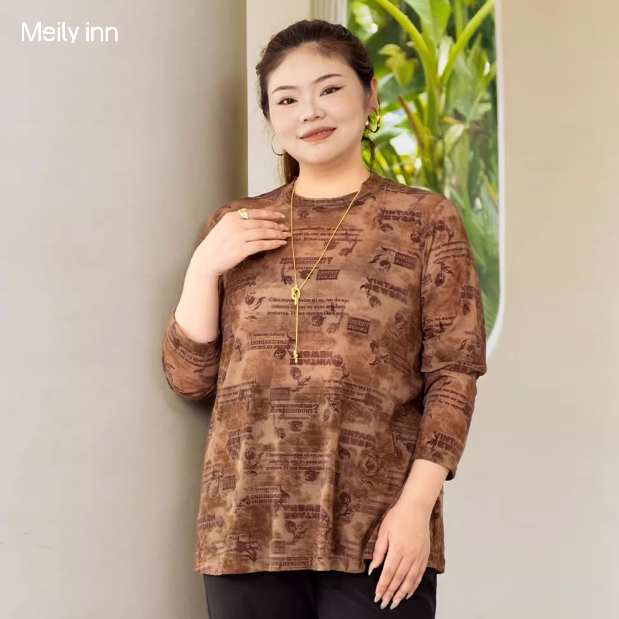 美丽客栈百搭透气网纱打底衫女秋