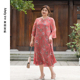 复古双层大码 美丽客栈宽松胖mm印花连衣裙新中式 气质长裙 粉绡