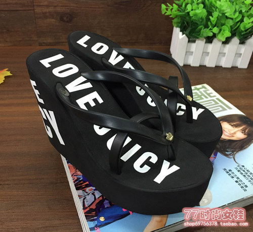 秒杀11cm字母舒适风厚底凉拖鞋