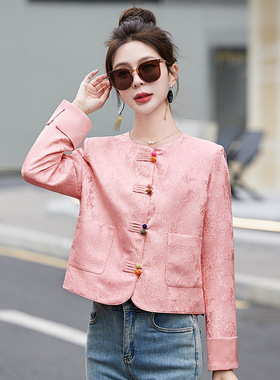 新中式国风外套女短款2025春秋新款高级感减龄复古提花上衣B2809