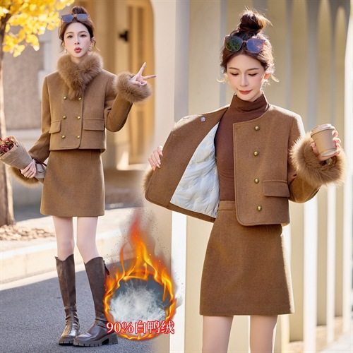 小香风套装女装冬2025新款小个子90白鸭绒外套短裙两件套配狐狸毛,女装/女士精品,时尚套装,淘宝优惠券,粉丝福利购,淘宝优惠卷