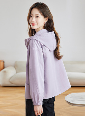 时尚连帽外套女2025秋季新款小个子宽松百搭休闲夹克上衣MZ68865