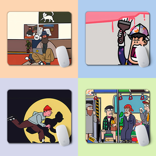 欧美漫画风小号鼠标垫加厚锁边胡子大叔滑鼠垫办公游戏防滑垫定制