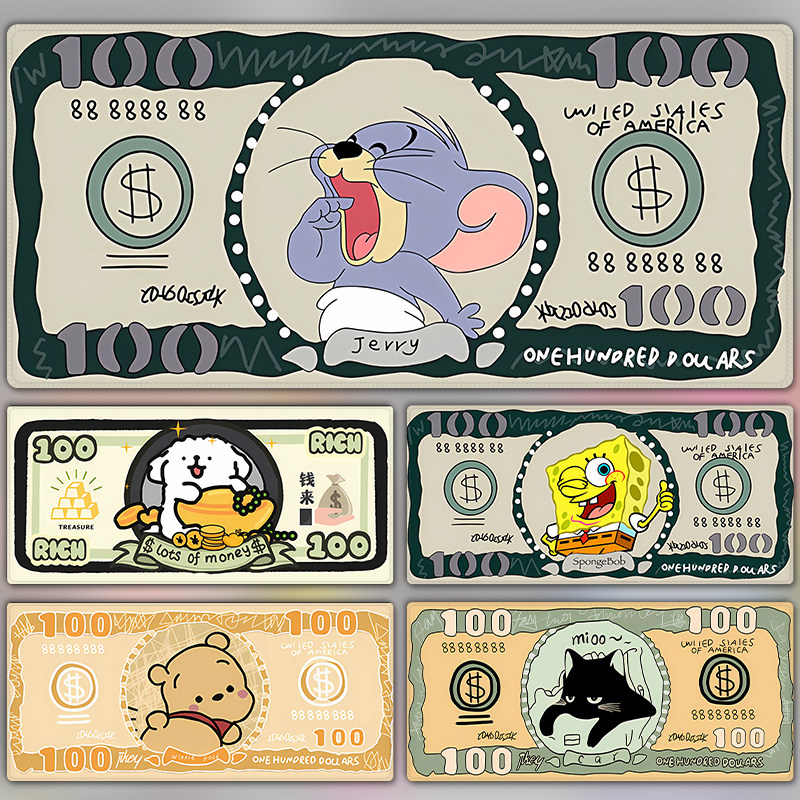 卡通钞票鼠标垫超大号高级感办公桌垫加厚锁边电脑键盘垫定制桌垫