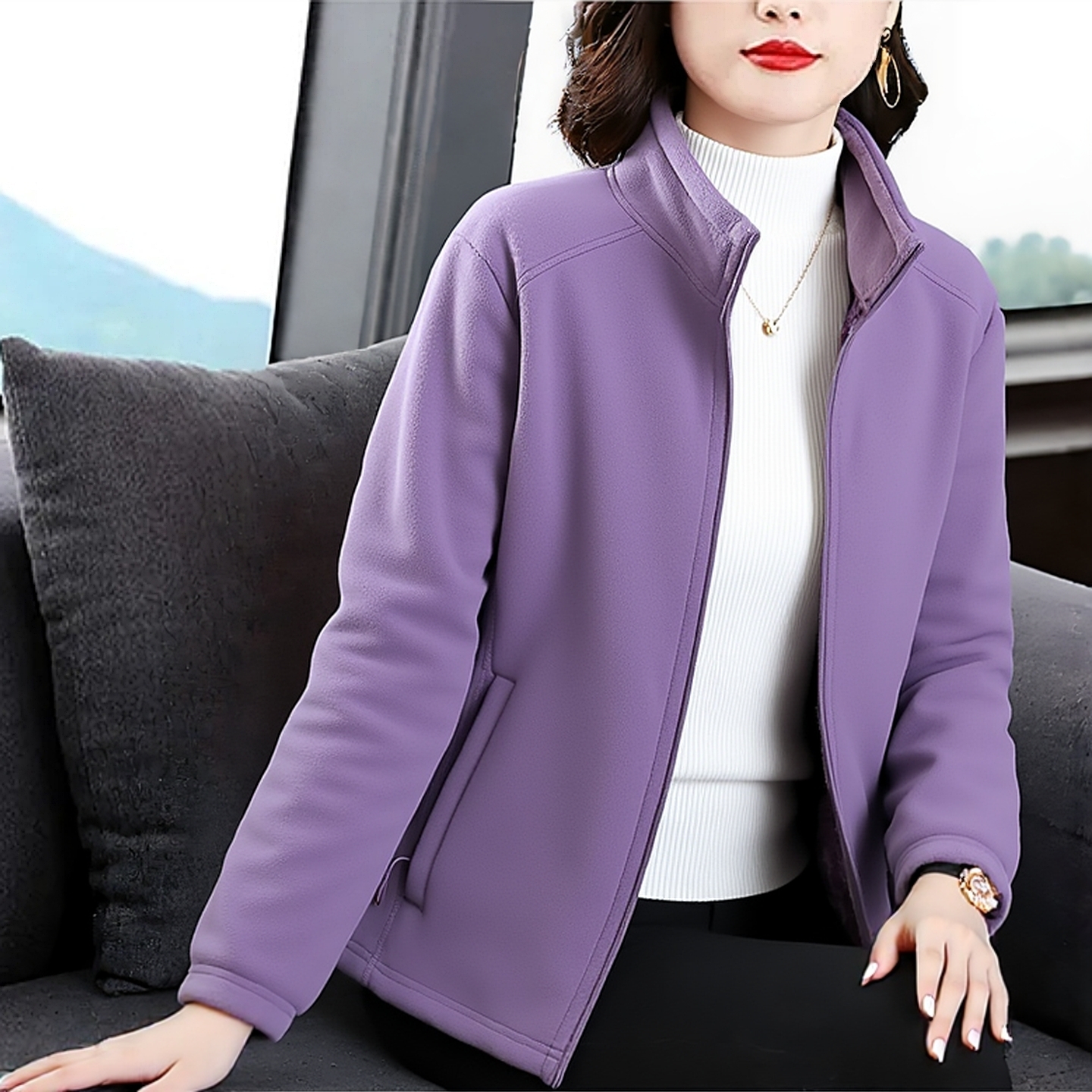 奥粒绒外套女款秋冬2025新款中老年妈妈保暖摇粒绒女士双面绒上衣