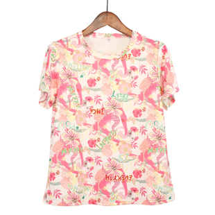 中老年女装2025新款短袖速干妈妈夏款宽松洋气减龄上衣圆领花T恤