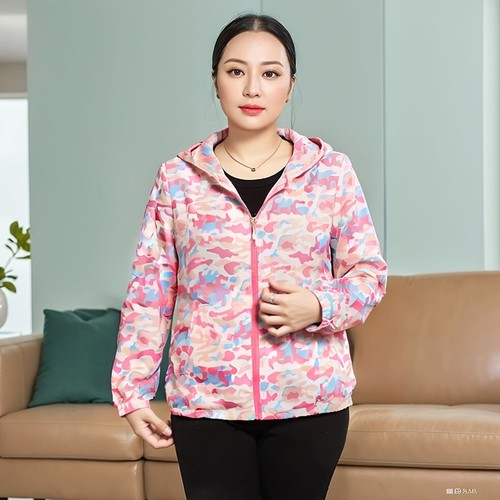 中老年新款春秋花色双层女装妈妈时尚上衣风衣女款夹克洋气薄外套