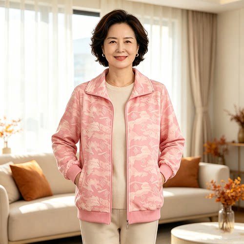 中老年新款春秋女装妈妈宽松女士上衣风衣长袖单层夹克薄休闲外套