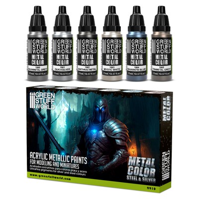 GreenStuffWorld GSW TMM金属涂料套漆 -银色 水性漆丙烯笔涂战锤