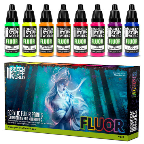 GreenStuffWorld 荧光氟涂料组合8瓶水性漆丙烯 GSW 战锤人像兵人