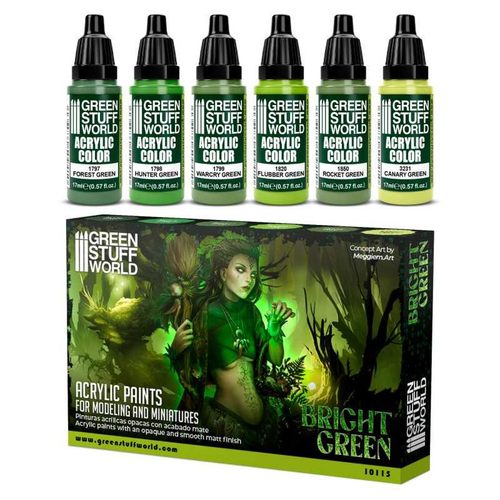 GreenStuffWorld GSW 套漆 - 鲜绿水性漆丙烯笔涂 战锤/人像/兵人