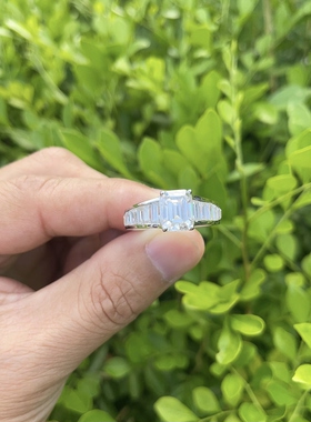 铂金戒指男123克拉18k白金祖母绿戒面镶嵌莫桑钻石婚戒送女友礼物